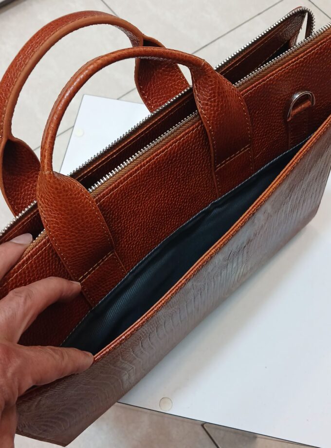 کیف اداری چرم طبیعی گاوی مدل دو پل عسلی